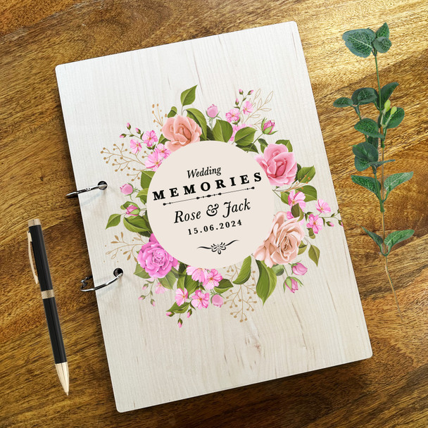 Wood Pink Roses Wedding Photo Album Wedding Day Memories Keepsake Book