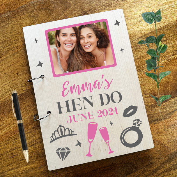 Wood Pink Photo Album Hen Do Memories Keepsake Book