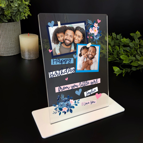 Birthday Gift For Mum Or Dad Pink Blue Photo Frames Personalised Acrylic Plaque