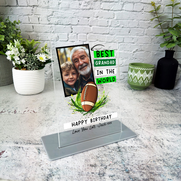 Grandfather Birthday Gift Best Grandad Rugby Photo Personalised Acrylic Plaque