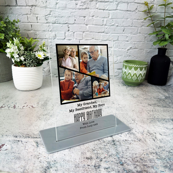 Grandfather Birthday Gift Black Grid Photo Frame Personalised Acrylic Plaque