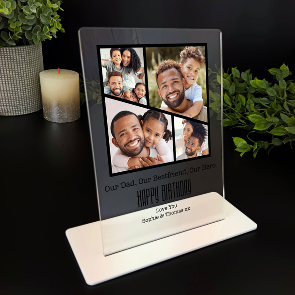 Birthday Gift For Dad Black Grid Photo Frame Personalised Acrylic Plaque