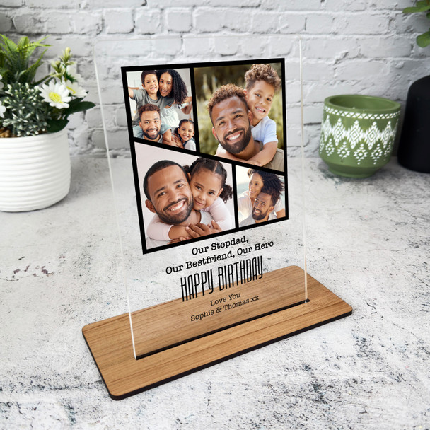 Stepdad Birthday Gift Black Grid Photo Frame Personalised Acrylic Plaque