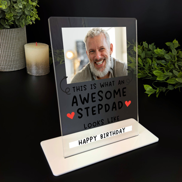 Stepdad Birthday Gift Awesome Stepdad Photo Personalised Acrylic Plaque