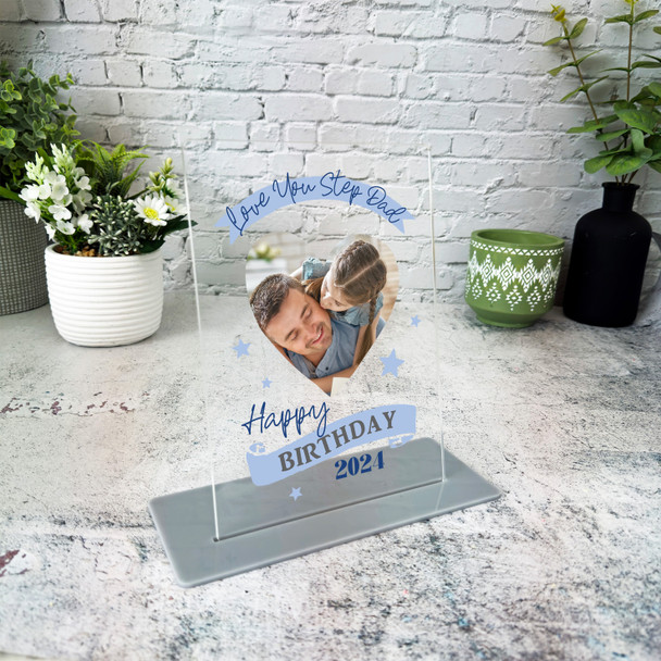 Love You Step Dad Birthday Gift Heart Blue Personalised Acrylic Plaque