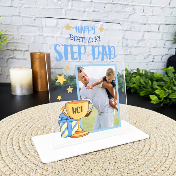 Step Dad Happy Birthday Gift Trophy Photo Personalised Acrylic Plaque