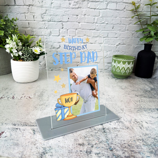 Step Dad Happy Birthday Gift Trophy Photo Personalised Acrylic Plaque