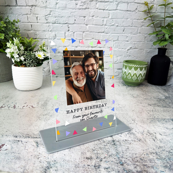 Birthday Gift Colourful Triangles Photo Personalised Acrylic Plaque