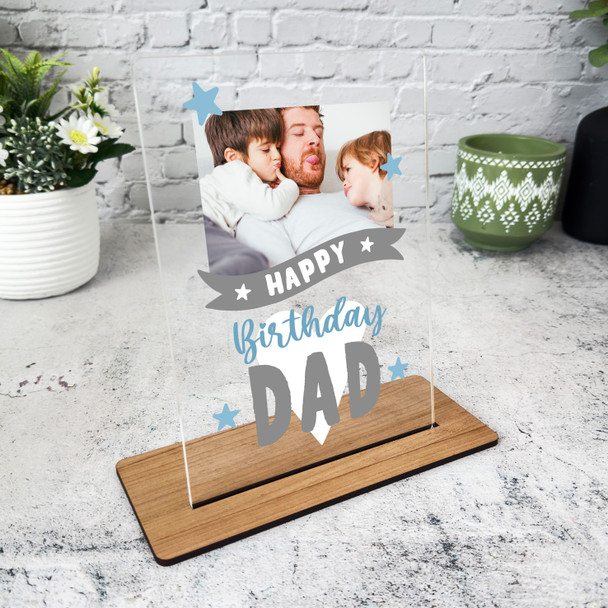 Dad Happy Birthday Gift Star Photo Blue Personalised Acrylic Plaque