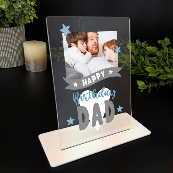 Dad Happy Birthday Gift Star Photo Blue Personalised Acrylic Plaque