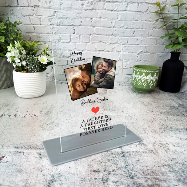 Birthday Gift For Dad Red Heart Photo Personalised Acrylic Plaque