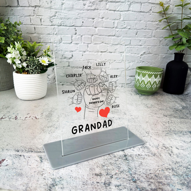 Grandfather Fathers Day Gift Fist 6 Hands Red Hearts Personalised Acrylic Plaque