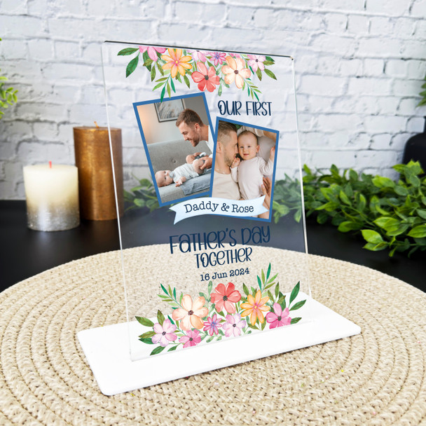 Fathers Day Gift Floral Our First Father's Day Photo Personalised Acrylic Plaque