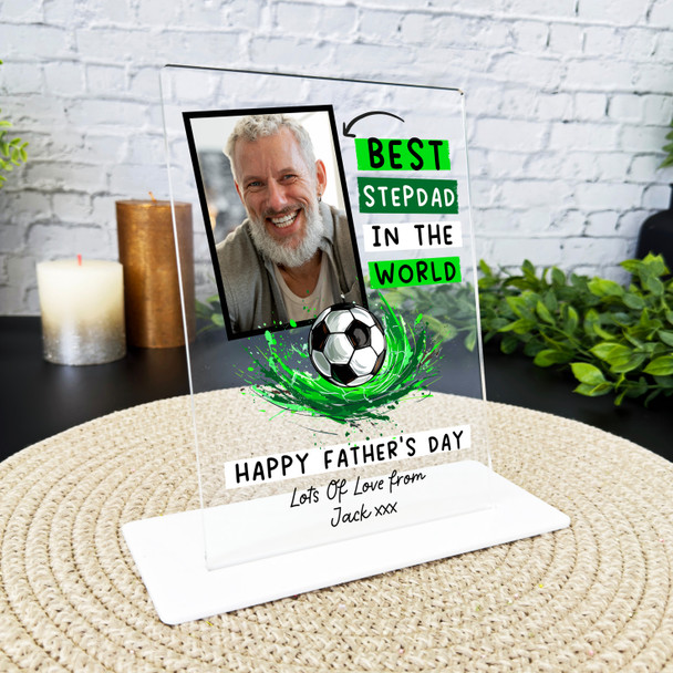 Stepdad Fathers Day Gift Best Stepdad Football Photo Personalised Acrylic Plaque