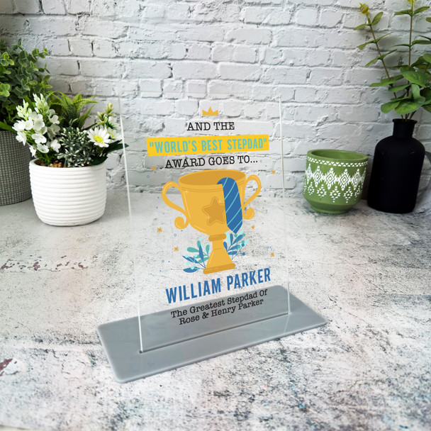 Stepdad Fathers Day Gift World's Best Stepdad Trophy Personalised Acrylic Plaque