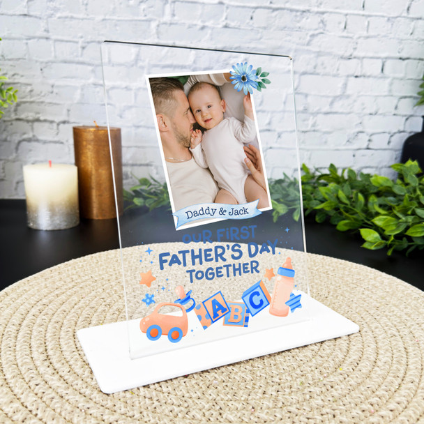 1st Fathers Day Gift Watercolour Baby Blue Elements Personalised Acrylic Plaque