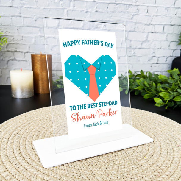 Stepdad Fathers Day Gift Heart Shape Shirt With Tie Personalised Acrylic Plaque