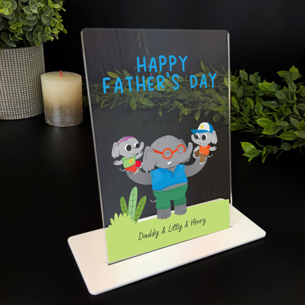 Fathers Day Gift Best Daddy Elephant With Two Kids Personalised Acrylic Plaque
