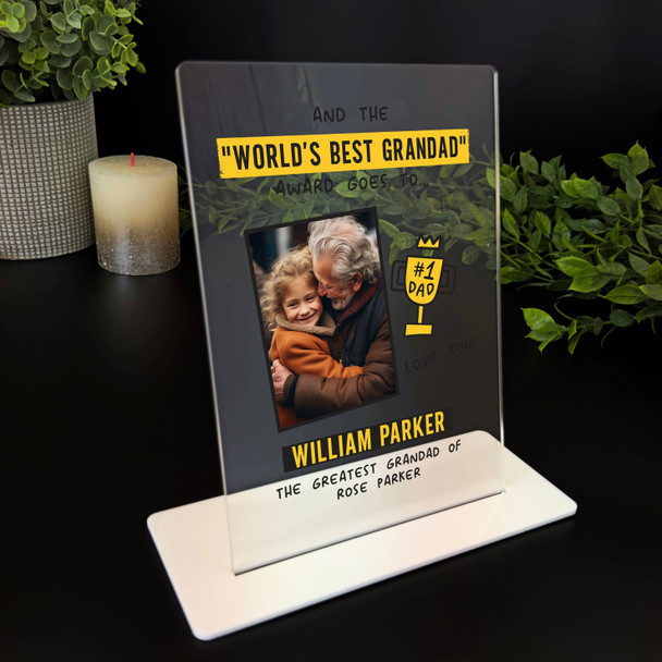 Fathers Day Gift World's Best Grandad Trophy Photo Personalised Acrylic Plaque