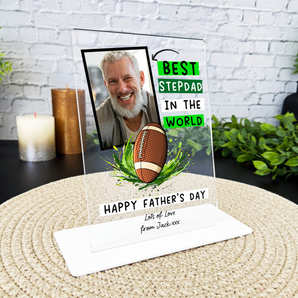 Stepdad Fathers Day Gift Best Stepdad Rugby Photo Personalised Acrylic Plaque
