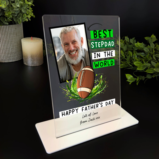 Stepdad Fathers Day Gift Best Stepdad Rugby Photo Personalised Acrylic Plaque