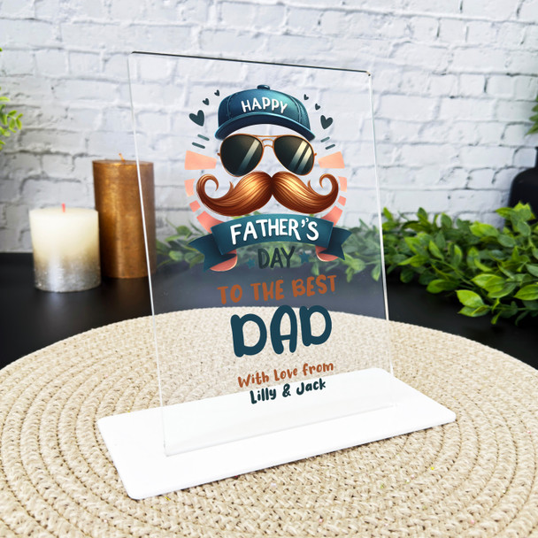 Fathers Day Gift The Best Dad Mustache Sunglasses Personalised Acrylic Plaque