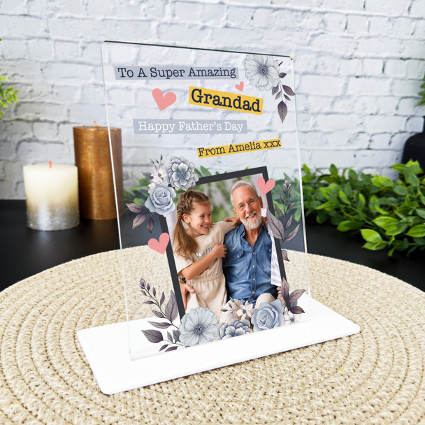 Grandfather Fathers Day Gift Super Grandad Photo Personalised Acrylic Plaque