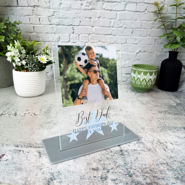 Best Dad Happy Father's Day Gift Star Blue Photo Personalised Acrylic Plaque