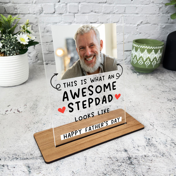 Stepdad Fathers Day Gift Awesome Stepdad Photo Personalised Acrylic Plaque
