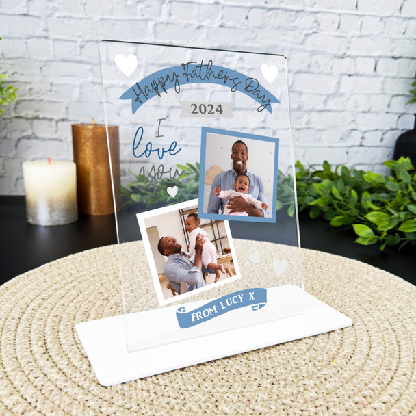 Happy Father's Day Gift Blue Photo I Love You Personalised Acrylic Plaque