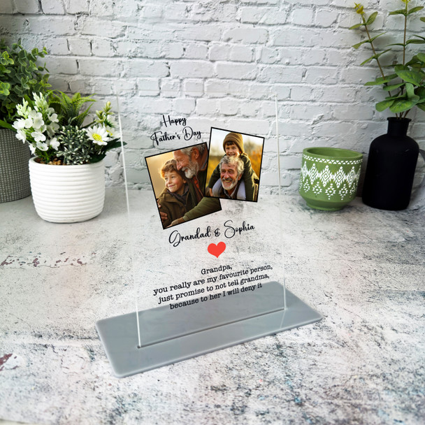 Grandfather Fathers Day Gift Red Heart Photo Personalised Acrylic Plaque