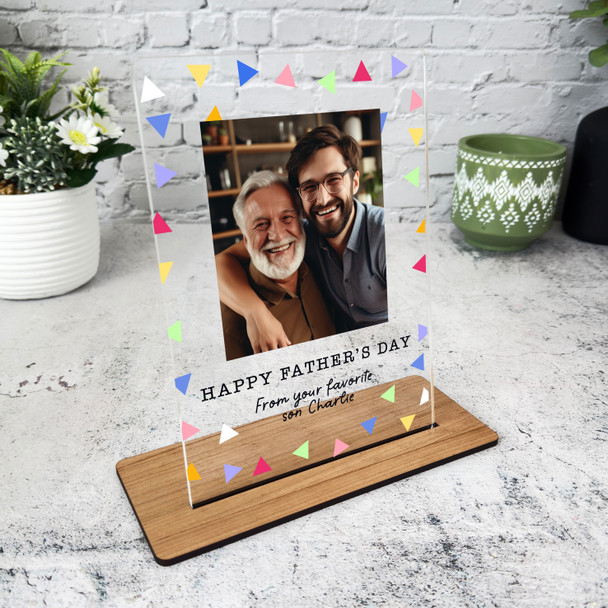 Fathers Day Gift Colourful Triangles Photo Personalised Acrylic Plaque