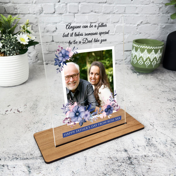 Fathers Day Gift Watercolour Floral Photo Personalised Acrylic Plaque