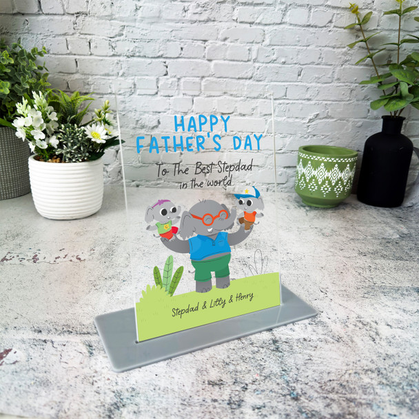 Stepdad Fathers Day Gift Elephant 2 Kids Personalised Acrylic Plaque