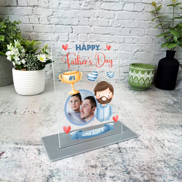 Happy Father's Day Gift Beard Photo Blue Personalised Acrylic Plaque