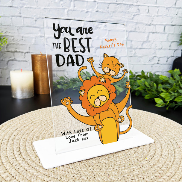 Fathers Day Gift Lion Dad With Child Personalised Acrylic Plaque
