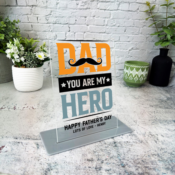 Fathers Day Gift Mustache Hero Dad Personalised Acrylic Plaque