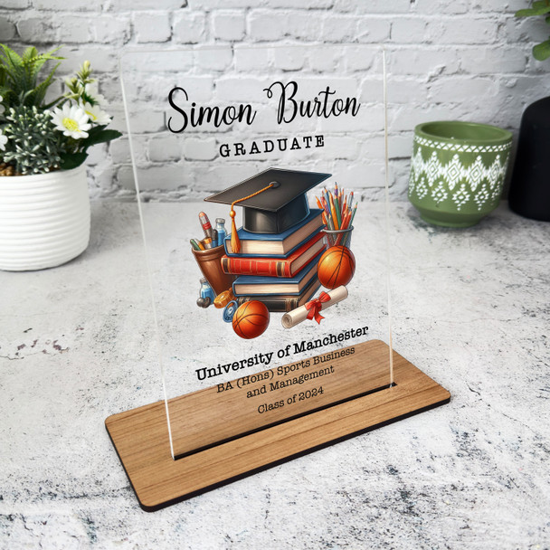 Graduation Gift Graduation Hat Books Basketball Personalised Acrylic Plaque