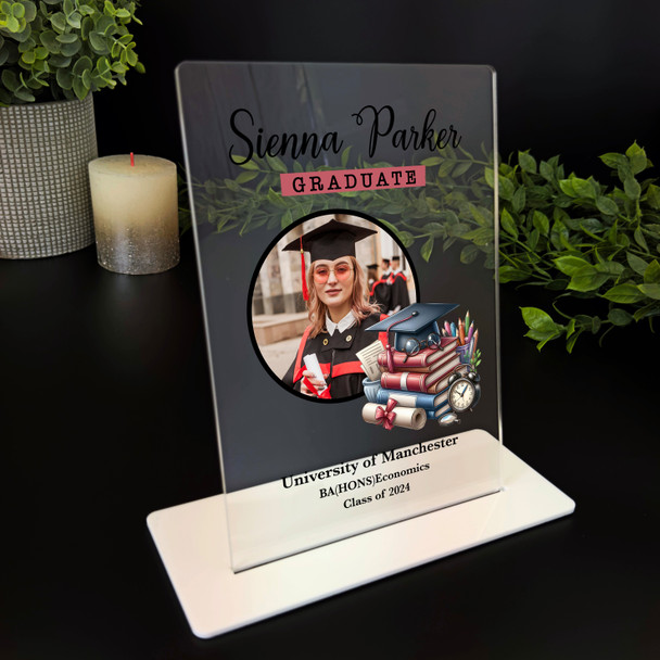 Graduation Gift Hat Round Photo Personalised Acrylic Plaque