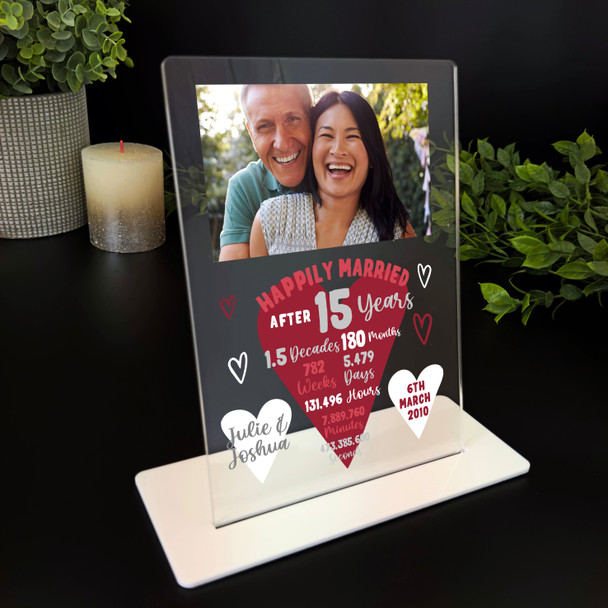 15 Years 15th Wedding Anniversary Gift Heart Photo Personalised Acrylic Plaque
