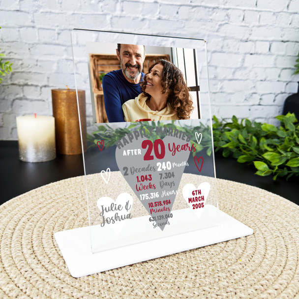20 Years 20th Wedding Anniversary Gift Heart Photo Personalised Acrylic Plaque