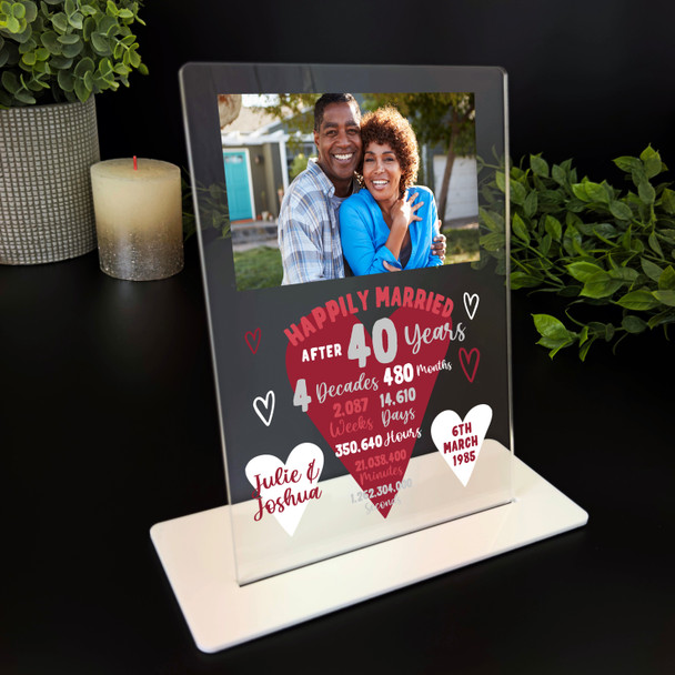 40 Years 40th Wedding Anniversary Gift Heart Photo Personalised Acrylic Plaque