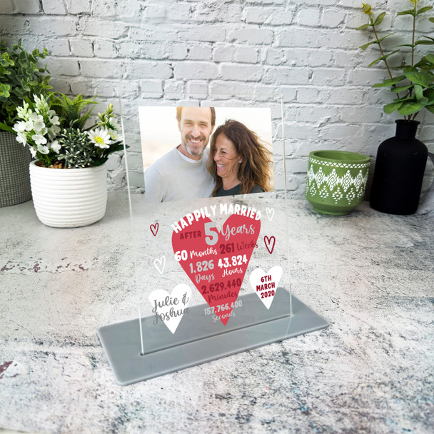 5 Years 5th Wedding Anniversary Gift Heart Photo Personalised Acrylic Plaque 5 Years 5th Wedding Anniversary Gift Heart Photo Personalised Acrylic Plaque