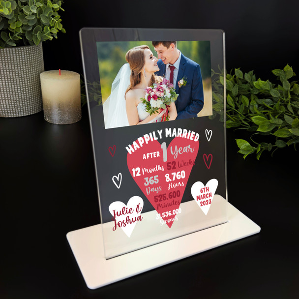 1 Year 1st Wedding Anniversary Gift Heart Photo Personalised Acrylic Plaque