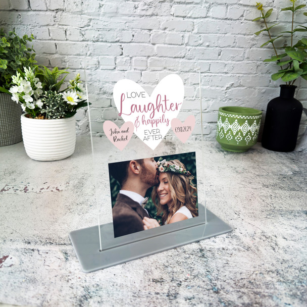 Love, Laughter Wedding Day Gift Photo Heart Personalised Acrylic Plaque