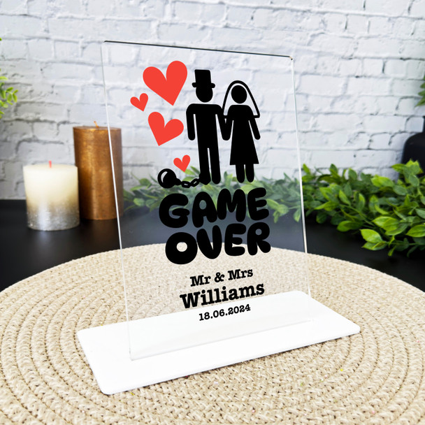Game Over Wedding Day Gift Just Married Personalised Acrylic Plaque