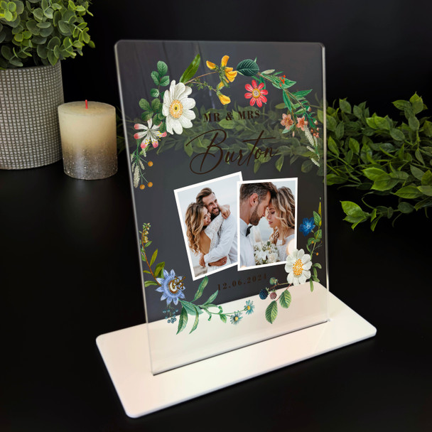 Summer Floral Photo Wedding Day Gift Personalised Acrylic Plaque