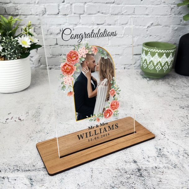 Red Floral Photo Wedding Day Gift Personalised Acrylic Plaque