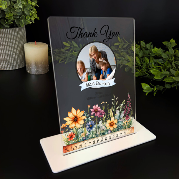 Thank You Teacher Gift Floral School Ruler Photo Personalised Acrylic Plaque