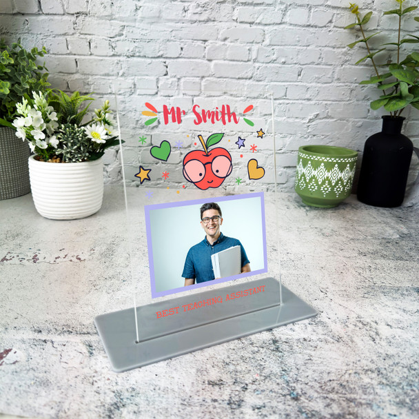 Best Teaching Assistant Gift Apple Purple Photo Personalised Acrylic Plaque